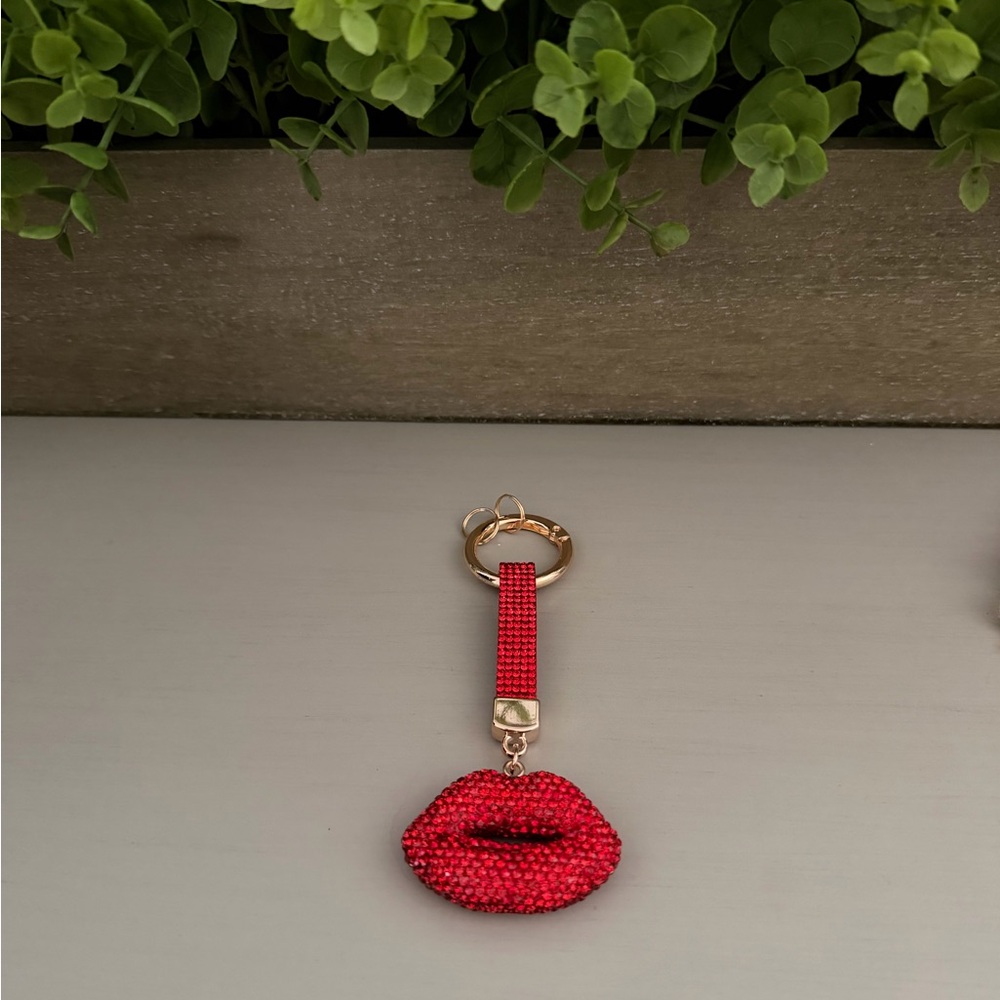 Red Rhinestone Lip Keychain / Bag Charm